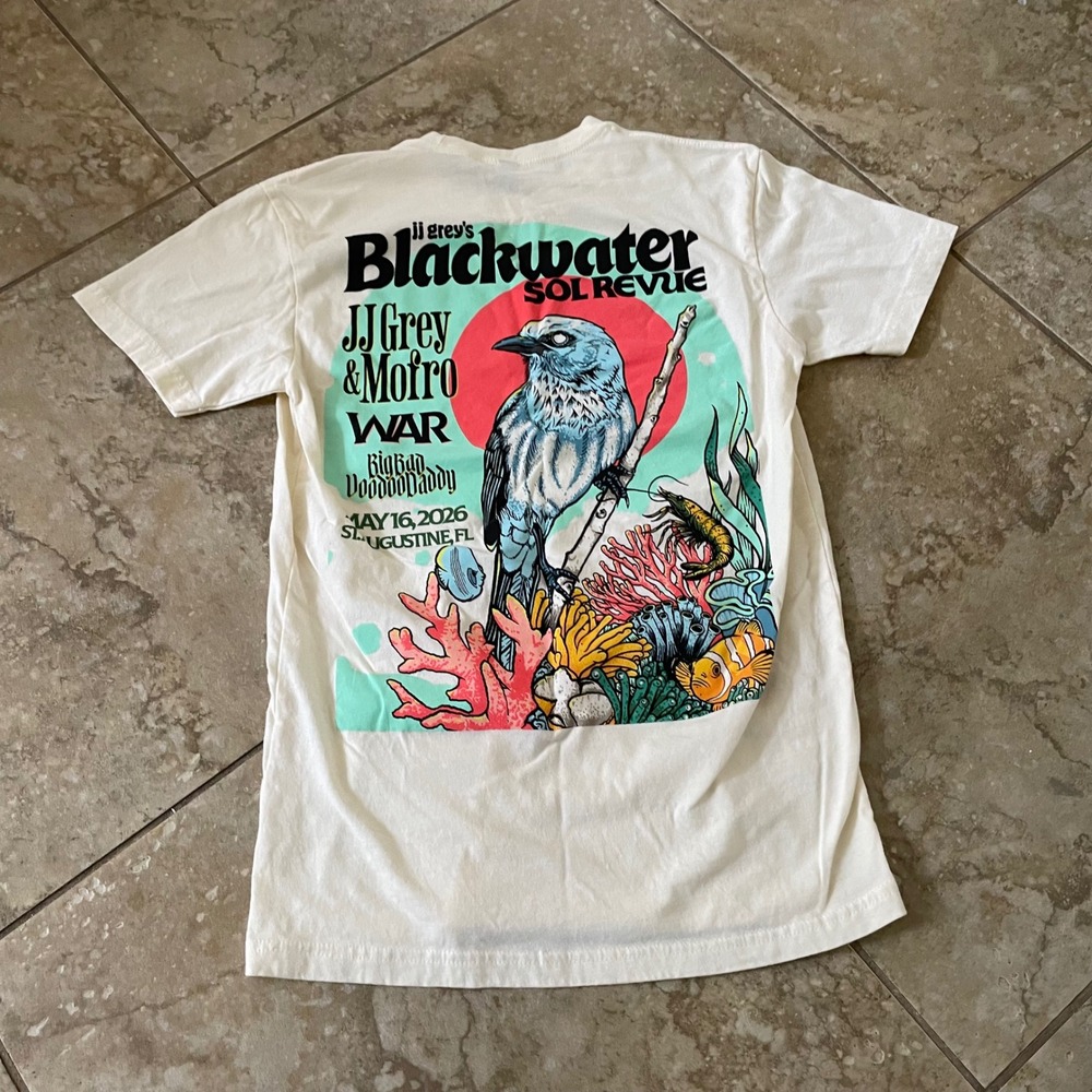 JJ Grey Blackwater Sol Revue 2026 Concert T-Shirt Cream Small Next Level Apparel